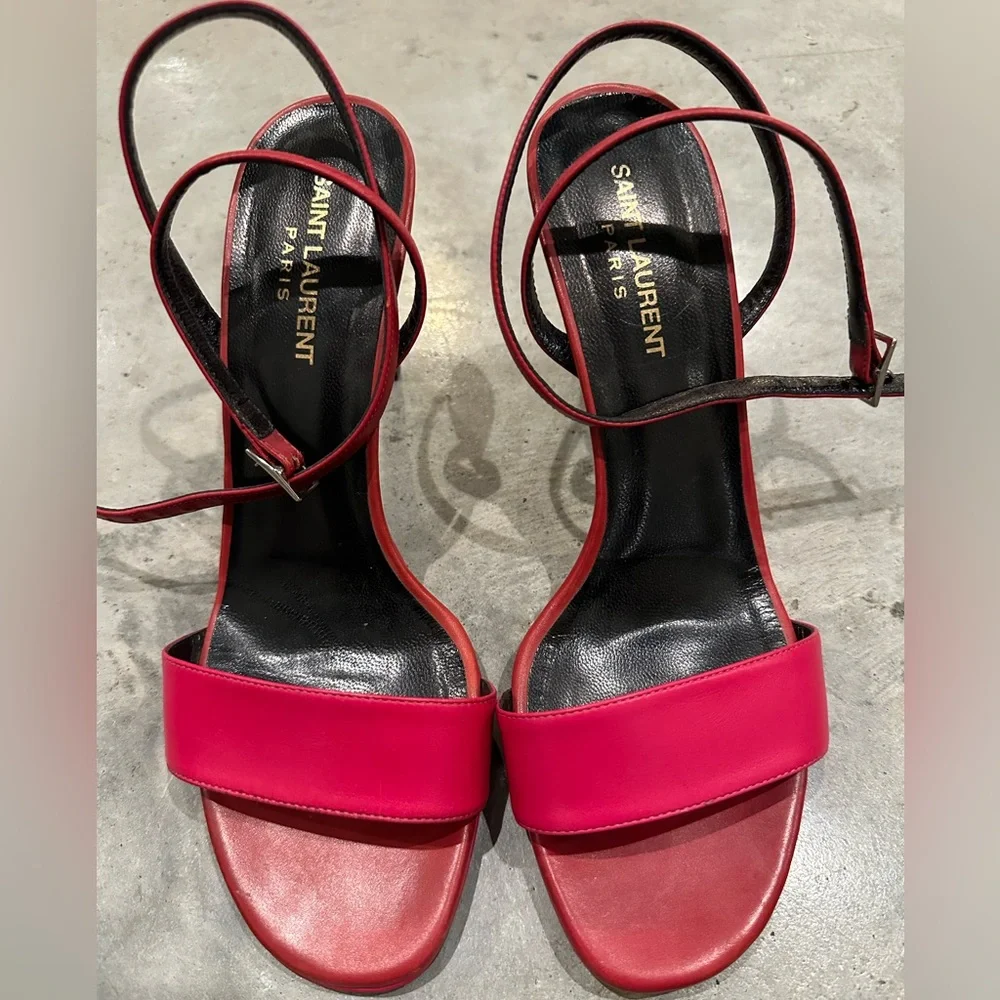Saint Laurent Red Pink Strappy Sandals - Picture 2 of 13